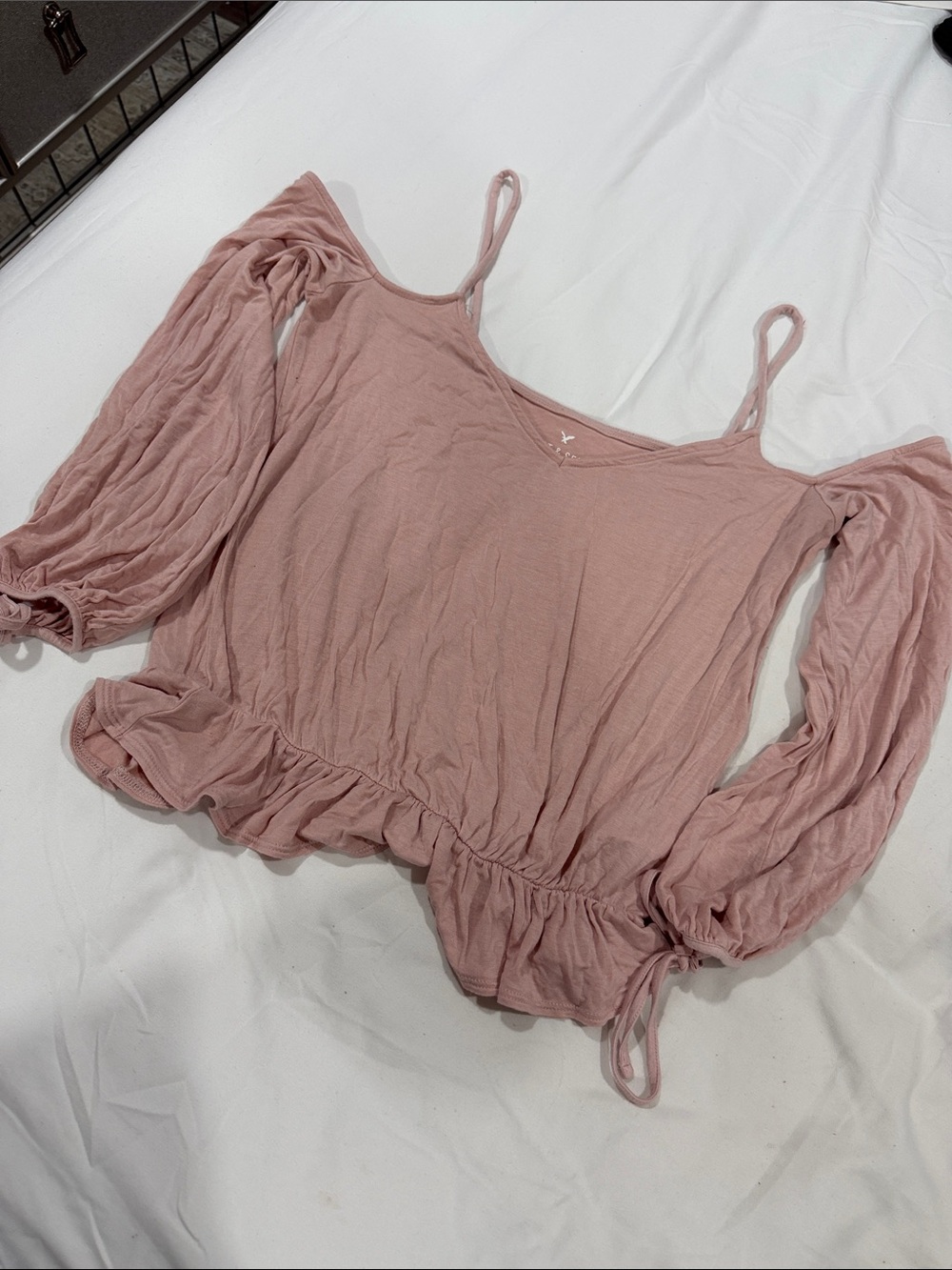 American Eagle Outfitters Dusty Rose Off-Shoulder Tie-Hem Tunic